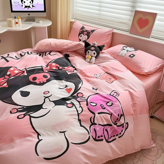 91家纺网 家纺一手货源 找家纺 小叮当家纺仓储工厂店 2025新款大版全棉纯棉数码印花三丽鸥系列四件套 美妆库洛米