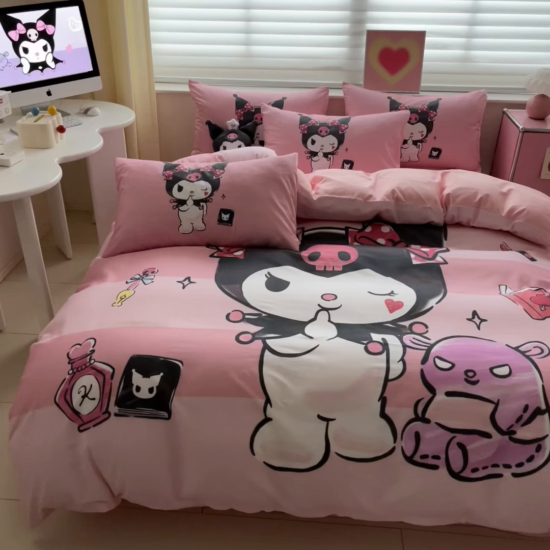 91家纺网 家纺一手货源 找家纺 小叮当家纺仓储工厂店 2025新款大版全棉纯棉数码印花三丽鸥系列四件套 美妆库洛米