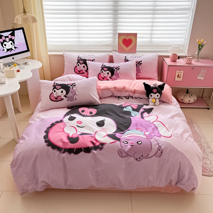 91家纺网 家纺一手货源 找家纺 小叮当家纺仓储工厂店 2025新款大版全棉纯棉数码印花三丽鸥系列四件套 萌萌库洛米