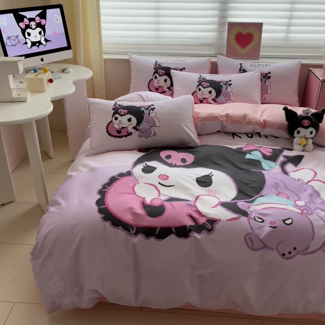 91家纺网 家纺一手货源 找家纺 小叮当家纺仓储工厂店 2025新款大版全棉纯棉数码印花三丽鸥系列四件套 萌萌库洛米