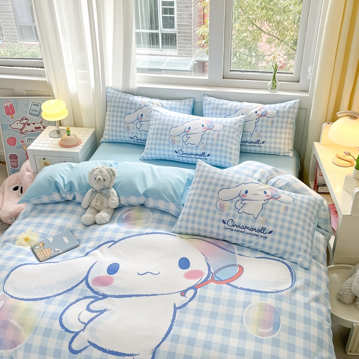 91家纺网 家纺一手货源 找家纺 小叮当家纺仓储工厂店 2025新款大版全棉纯棉数码印花三丽鸥系列四件套 泡泡玉桂狗