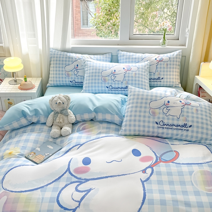 91家纺网 家纺一手货源 找家纺 小叮当家纺仓储工厂店 2025新款大版全棉纯棉数码印花三丽鸥系列四件套 泡泡玉桂狗