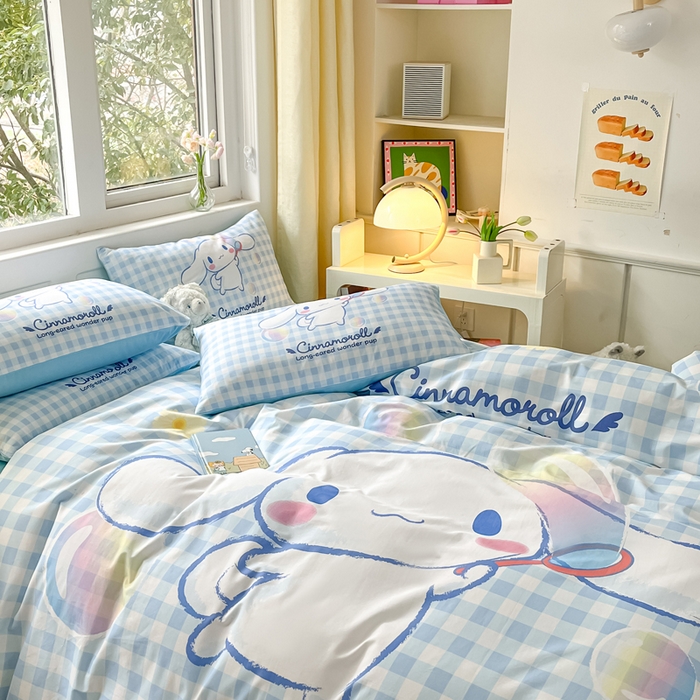 91家纺网 家纺一手货源 找家纺 小叮当家纺仓储工厂店 2025新款大版全棉纯棉数码印花三丽鸥系列四件套 泡泡玉桂狗