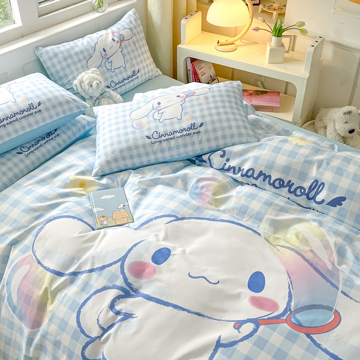 91家纺网 家纺一手货源 找家纺 小叮当家纺仓储工厂店 2025新款大版全棉纯棉数码印花三丽鸥系列四件套 泡泡玉桂狗