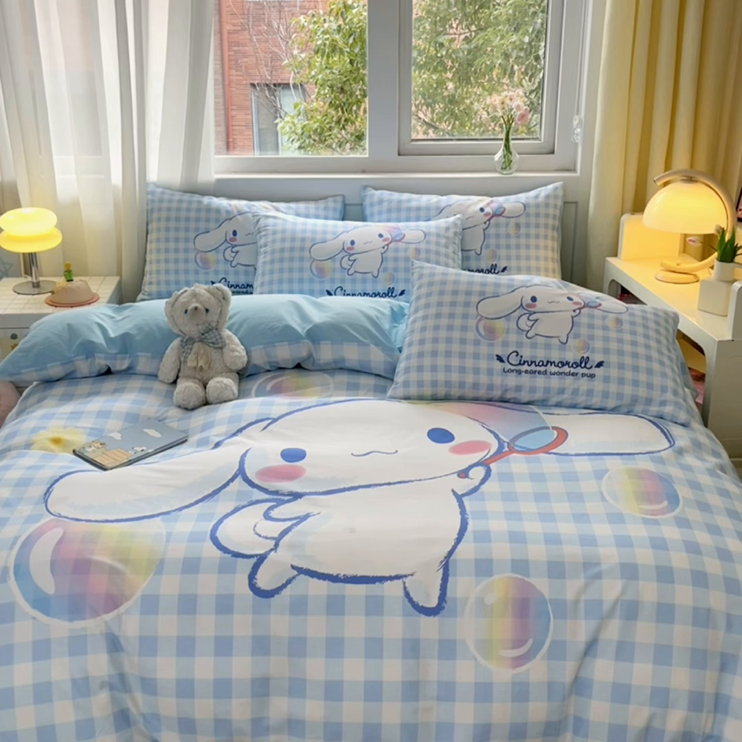 91家纺网 家纺一手货源 找家纺 小叮当家纺仓储工厂店 2025新款大版全棉纯棉数码印花三丽鸥系列四件套 泡泡玉桂狗