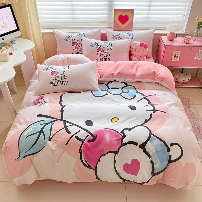 小叮当家纺仓储工厂店 2025新款大版全棉纯棉数码印花三丽鸥系列四件套 苹果kt