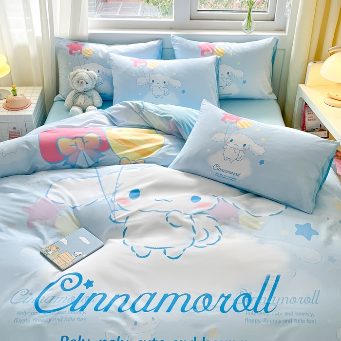 91家纺网 家纺一手货源 找家纺 小叮当家纺仓储工厂店 2025新款大版全棉纯棉数码印花三丽鸥系列四件套 气球玉桂狗