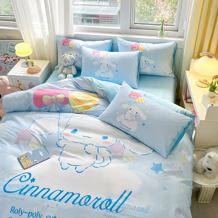 91家纺网 家纺一手货源 找家纺 小叮当家纺仓储工厂店 2025新款大版全棉纯棉数码印花三丽鸥系列四件套 气球玉桂狗