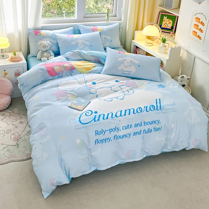 91家纺网 家纺一手货源 找家纺 小叮当家纺仓储工厂店 2025新款大版全棉纯棉数码印花三丽鸥系列四件套 气球玉桂狗