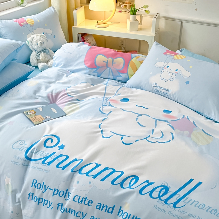 91家纺网 家纺一手货源 找家纺 小叮当家纺仓储工厂店 2025新款大版全棉纯棉数码印花三丽鸥系列四件套 气球玉桂狗