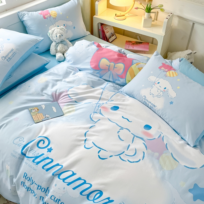 91家纺网 家纺一手货源 找家纺 小叮当家纺仓储工厂店 2025新款大版全棉纯棉数码印花三丽鸥系列四件套 气球玉桂狗