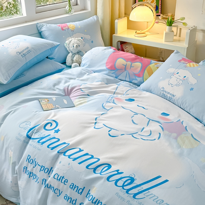 91家纺网 家纺一手货源 找家纺 小叮当家纺仓储工厂店 2025新款大版全棉纯棉数码印花三丽鸥系列四件套 气球玉桂狗