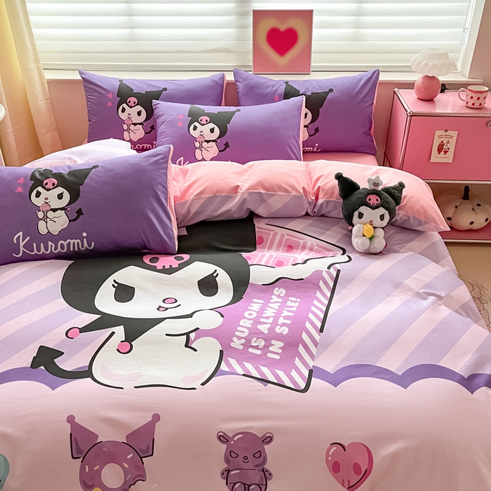 91家纺网 家纺一手货源 找家纺 小叮当家纺仓储工厂店 2025新款大版全棉纯棉数码印花三丽鸥系列四件套 甜甜圈库洛米