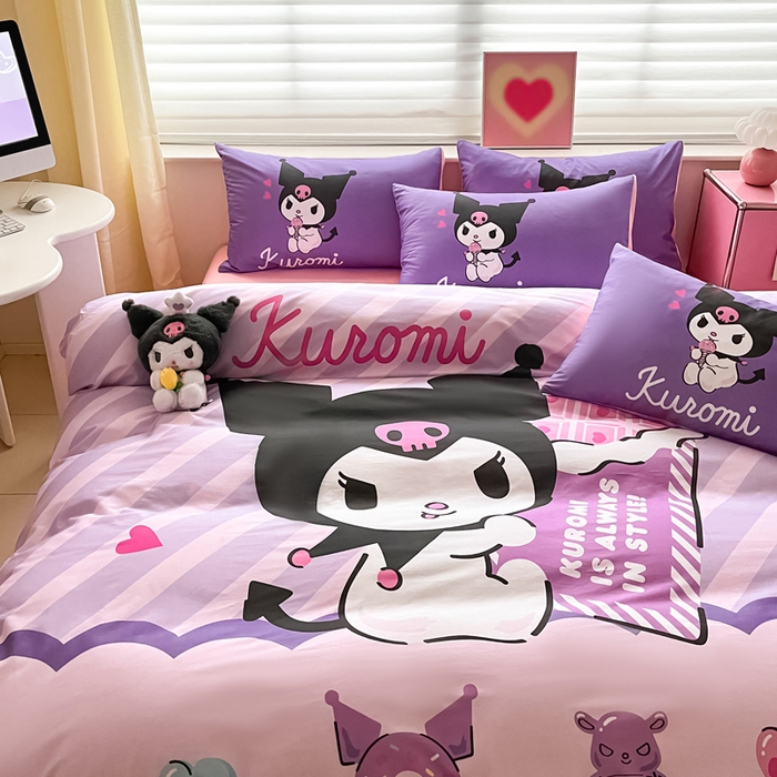 91家纺网 家纺一手货源 找家纺 小叮当家纺仓储工厂店 2025新款大版全棉纯棉数码印花三丽鸥系列四件套 甜甜圈库洛米