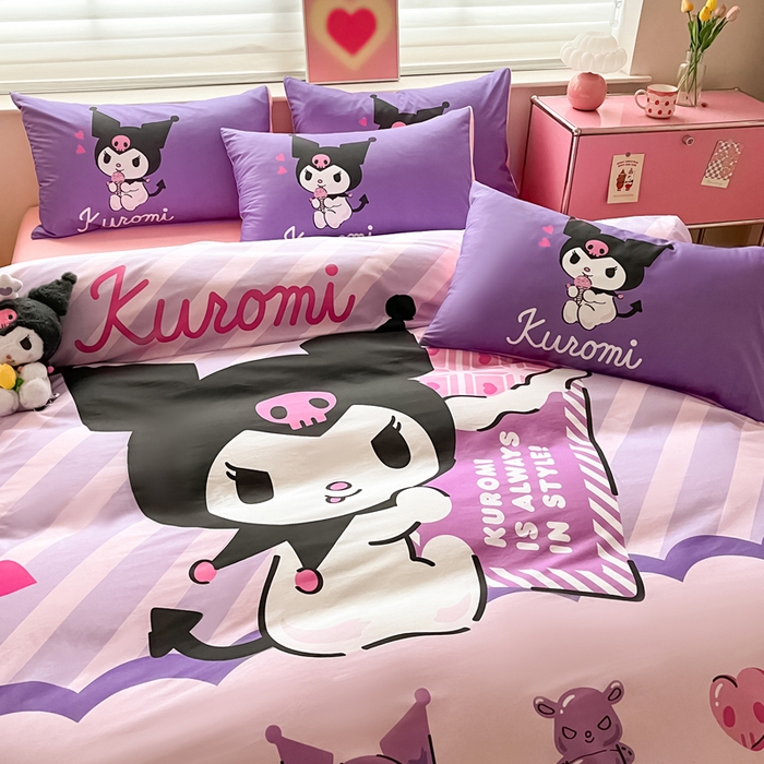 91家纺网 家纺一手货源 找家纺 小叮当家纺仓储工厂店 2025新款大版全棉纯棉数码印花三丽鸥系列四件套 甜甜圈库洛米