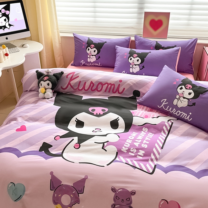 91家纺网 家纺一手货源 找家纺 小叮当家纺仓储工厂店 2025新款大版全棉纯棉数码印花三丽鸥系列四件套 甜甜圈库洛米