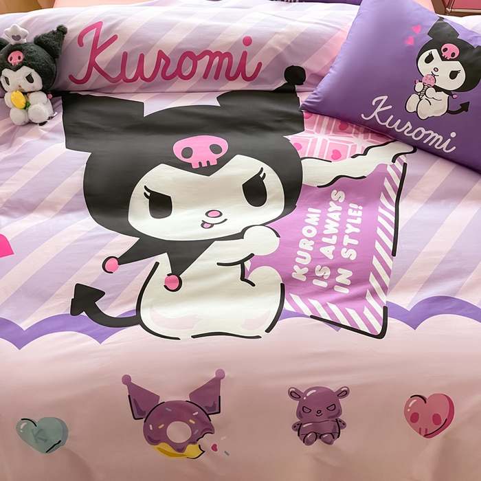 91家纺网 家纺一手货源 找家纺 小叮当家纺仓储工厂店 2025新款大版全棉纯棉数码印花三丽鸥系列四件套 甜甜圈库洛米