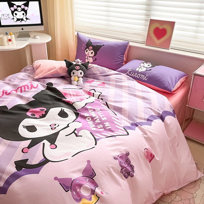 91家纺网 家纺一手货源 找家纺 小叮当家纺仓储工厂店 2025新款大版全棉纯棉数码印花三丽鸥系列四件套 甜甜圈库洛米