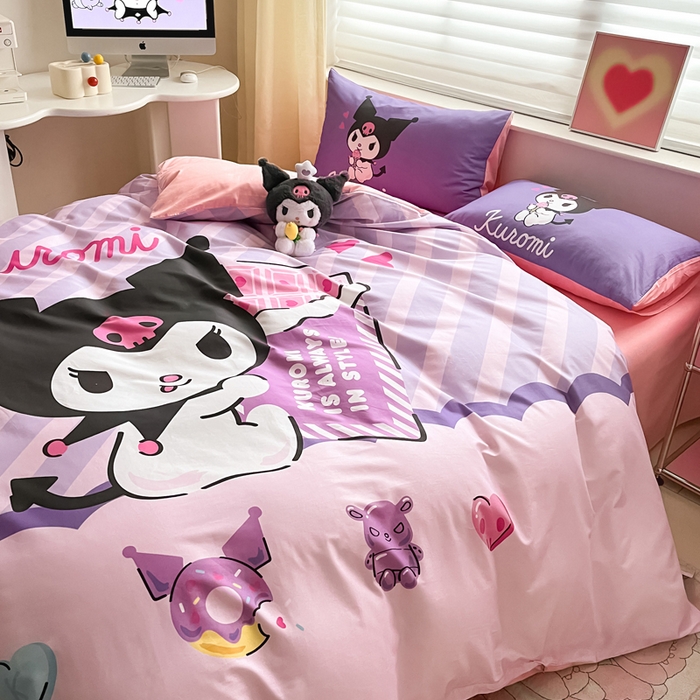 91家纺网 家纺一手货源 找家纺 小叮当家纺仓储工厂店 2025新款大版全棉纯棉数码印花三丽鸥系列四件套 甜甜圈库洛米