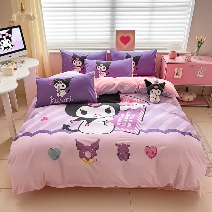 91家纺网 家纺一手货源 找家纺 小叮当家纺仓储工厂店 2025新款大版全棉纯棉数码印花三丽鸥系列四件套 甜甜圈库洛米