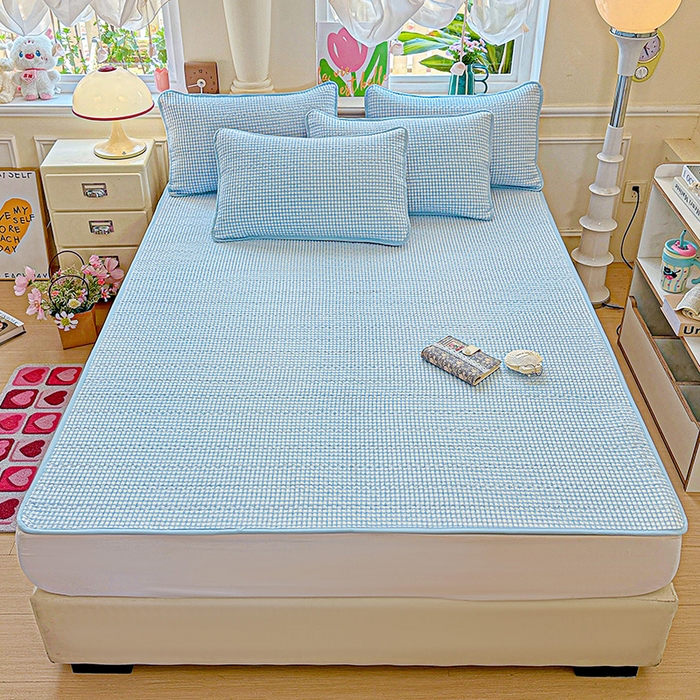 91家纺网 家纺一手货源 找家纺 恒尚居 2025新款云感床褥垫双层皱皱纱学生软床垫床护垫-四季款-系列二 天蓝格