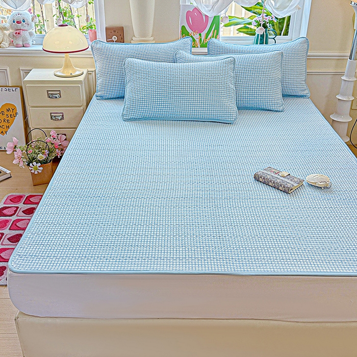 91家纺网 家纺一手货源 找家纺 恒尚居 2025新款云感床褥垫双层皱皱纱学生软床垫床护垫-四季款-系列二 天蓝格