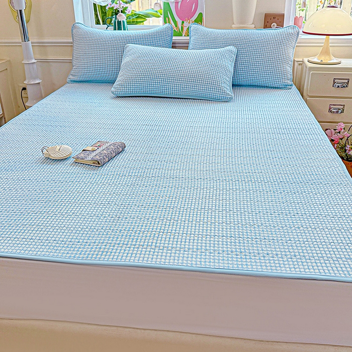 91家纺网 家纺一手货源 找家纺 恒尚居 2025新款云感床褥垫双层皱皱纱学生软床垫床护垫-四季款-系列二 天蓝格
