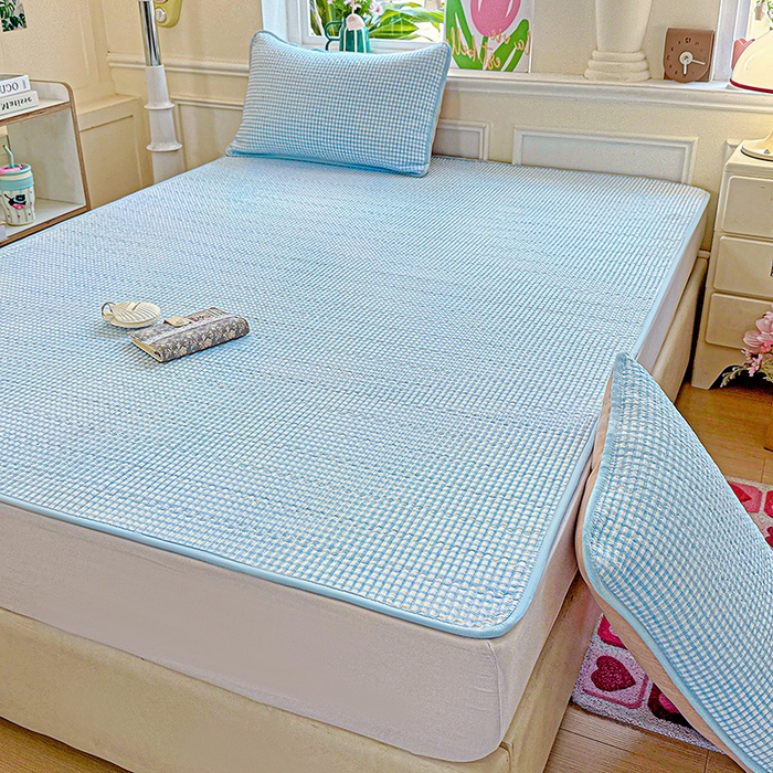 91家纺网 家纺一手货源 找家纺 恒尚居 2025新款云感床褥垫双层皱皱纱学生软床垫床护垫-四季款-系列二 天蓝格
