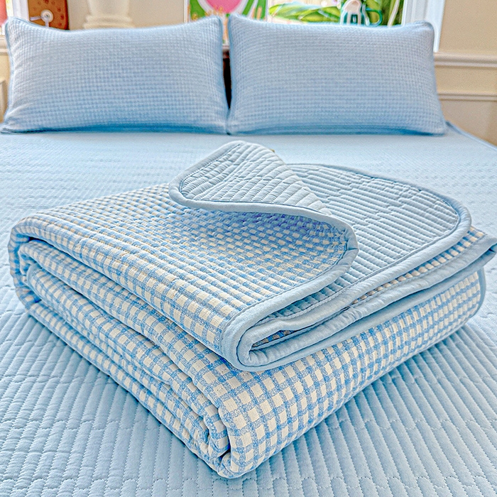 91家纺网 家纺一手货源 找家纺 恒尚居 2025新款云感床褥垫双层皱皱纱学生软床垫床护垫-四季款-系列二 天蓝格