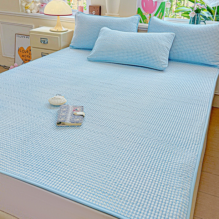 91家纺网 家纺一手货源 找家纺 恒尚居 2025新款云感床褥垫双层皱皱纱学生软床垫床护垫-四季款-系列二 天蓝格