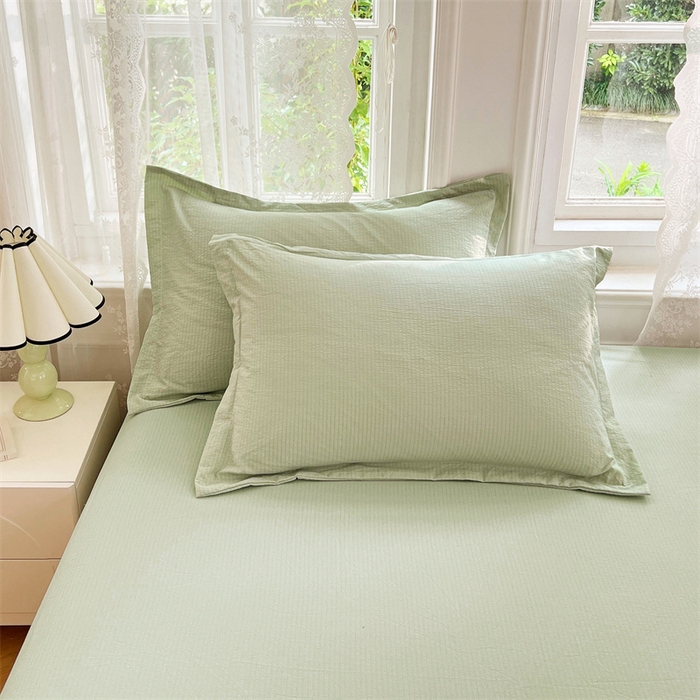 91家纺网 家纺一手货源 找家纺 梦舒羽 2025新款云感双层纱印花枕套宿舍单人枕芯套一对装枕头套 抹茶绿
