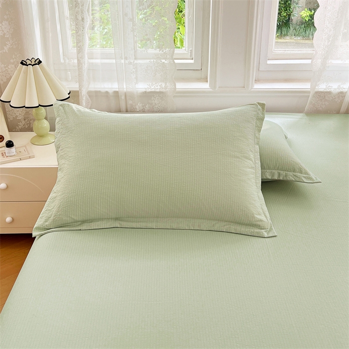 91家纺网 家纺一手货源 找家纺 梦舒羽 2025新款云感双层纱印花枕套宿舍单人枕芯套一对装枕头套 抹茶绿