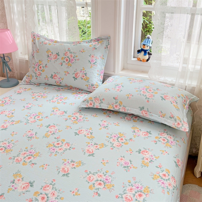 91家纺网 家纺一手货源 找家纺 梦舒羽 2025新款云感双层纱印花枕套宿舍单人枕芯套一对装枕头套 繁花入梦