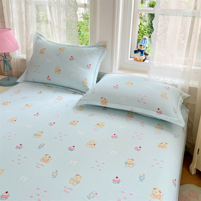 91家纺网 家纺一手货源 找家纺 梦舒羽 2025新款云感双层纱印花枕套宿舍单人枕芯套一对装枕头套 甜心小狗