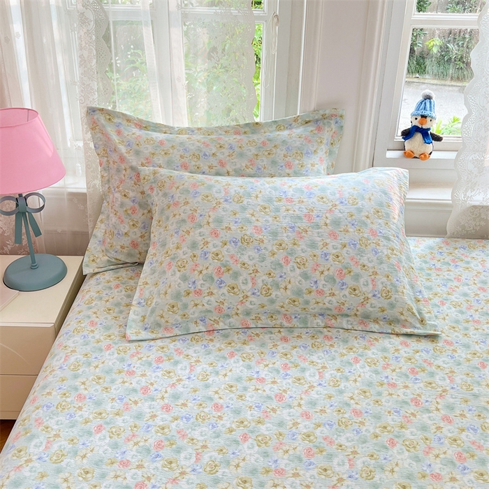 91家纺网 家纺一手货源 找家纺 梦舒羽 2025新款云感双层纱印花枕套宿舍单人枕芯套一对装枕头套 春日初见