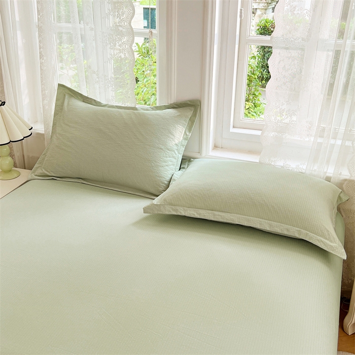 91家纺网 家纺一手货源 找家纺 梦舒羽 2025新款云感双层纱印花枕套宿舍单人枕芯套一对装枕头套 抹茶绿