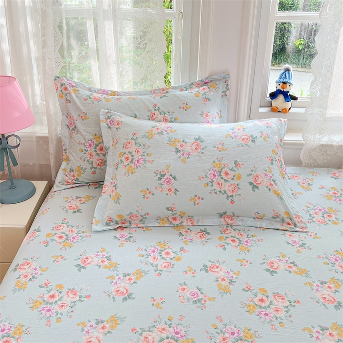 91家纺网 家纺一手货源 找家纺 梦舒羽 2025新款云感双层纱印花枕套宿舍单人枕芯套一对装枕头套 繁花入梦