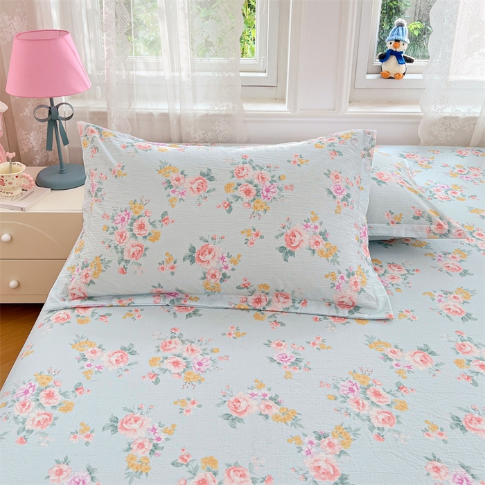 91家纺网 家纺一手货源 找家纺 梦舒羽 2025新款云感双层纱印花枕套宿舍单人枕芯套一对装枕头套 繁花入梦