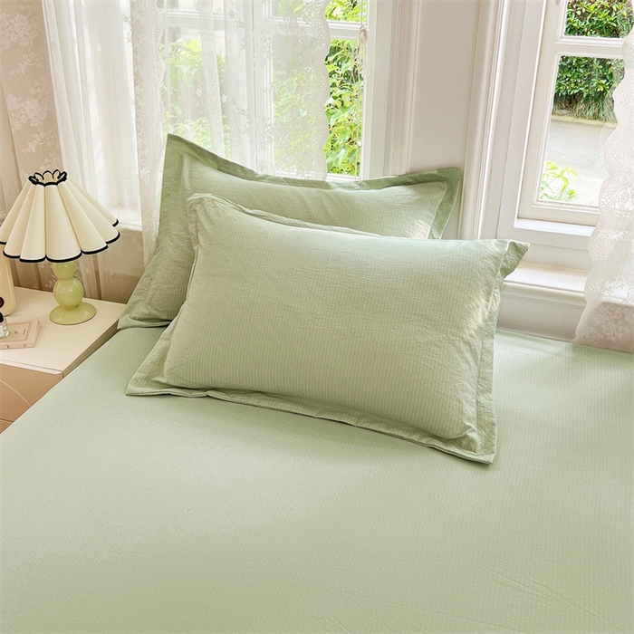 91家纺网 家纺一手货源 找家纺 梦舒羽 2025新款云感双层纱印花枕套宿舍单人枕芯套一对装枕头套 抹茶绿