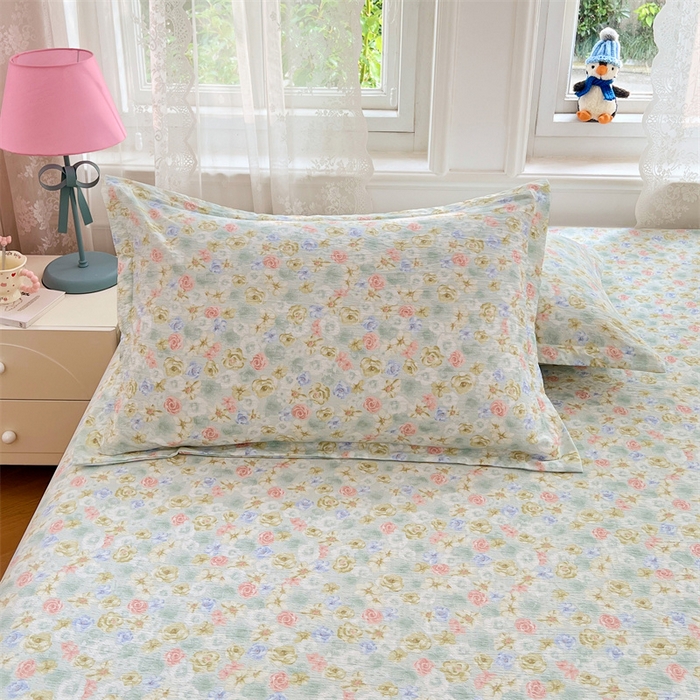 91家纺网 家纺一手货源 找家纺 梦舒羽 2025新款云感双层纱印花枕套宿舍单人枕芯套一对装枕头套 春日初见