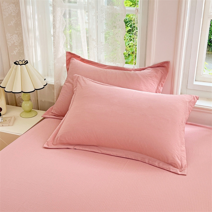 91家纺网 家纺一手货源 找家纺 梦舒羽 2025新款云感双层纱印花枕套宿舍单人枕芯套一对装枕头套 告白粉