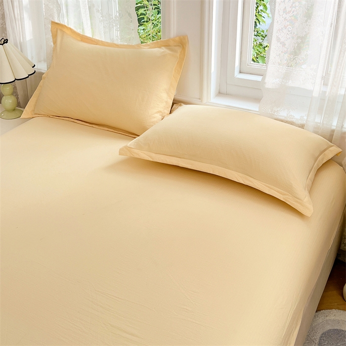 91家纺网 家纺一手货源 找家纺 梦舒羽 2025新款云感双层纱印花枕套宿舍单人枕芯套一对装枕头套 奶酪黄