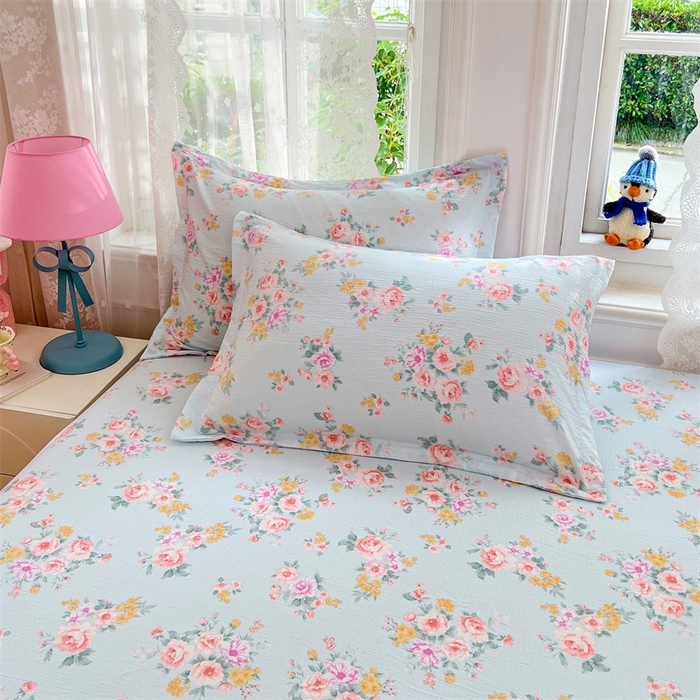 91家纺网 家纺一手货源 找家纺 梦舒羽 2025新款云感双层纱印花枕套宿舍单人枕芯套一对装枕头套 繁花入梦