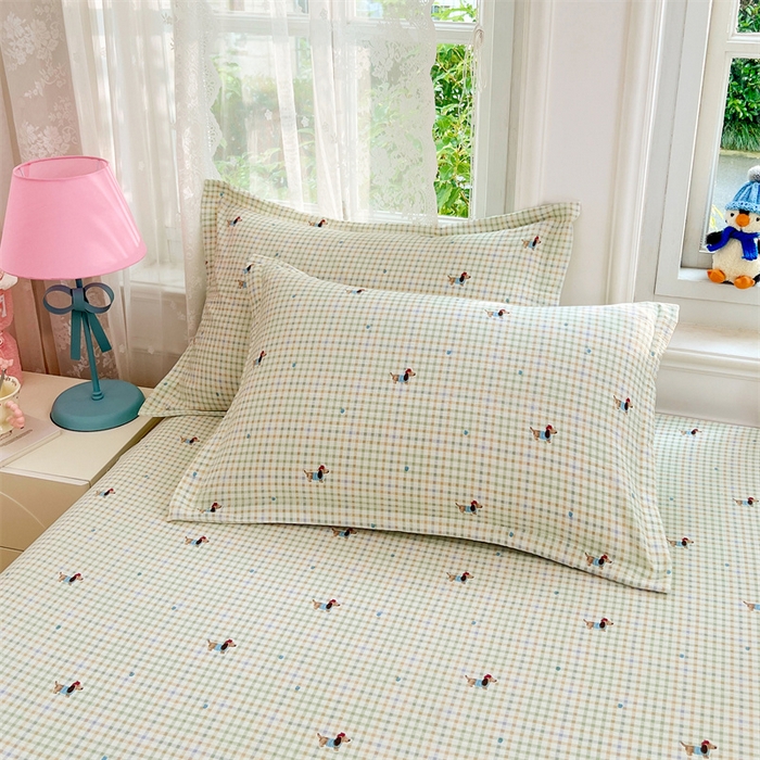 91家纺网 家纺一手货源 找家纺 梦舒羽 2025新款云感双层纱印花枕套宿舍单人枕芯套一对装枕头套 快乐逐梦