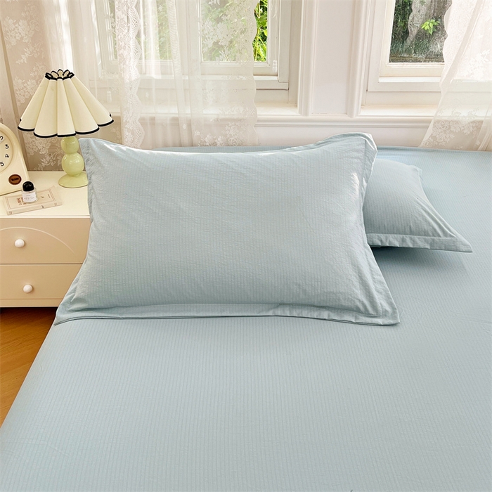 91家纺网 家纺一手货源 找家纺 梦舒羽 2025新款云感双层纱印花枕套宿舍单人枕芯套一对装枕头套 夏日蓝