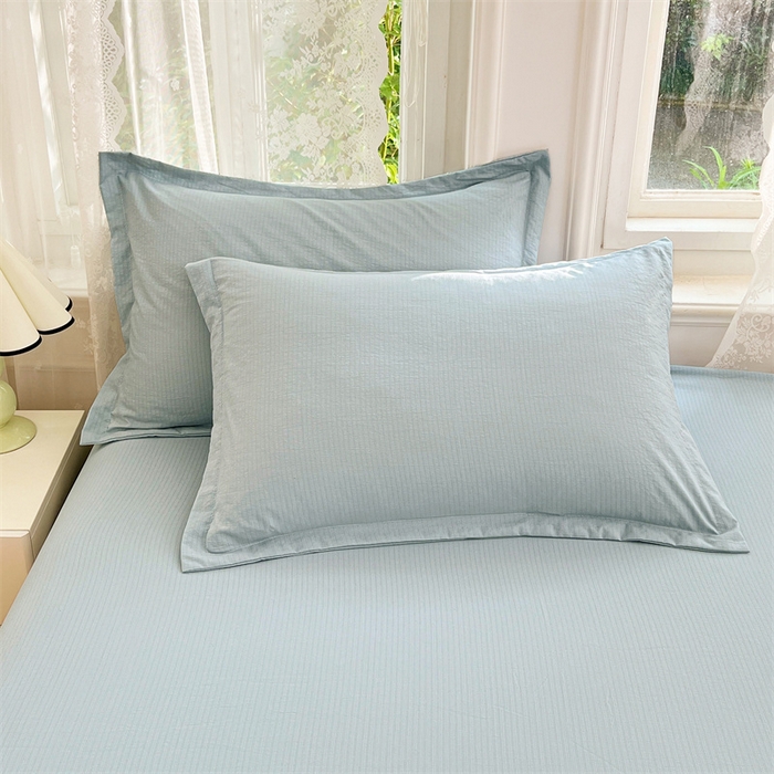 91家纺网 家纺一手货源 找家纺 梦舒羽 2025新款云感双层纱印花枕套宿舍单人枕芯套一对装枕头套 夏日蓝