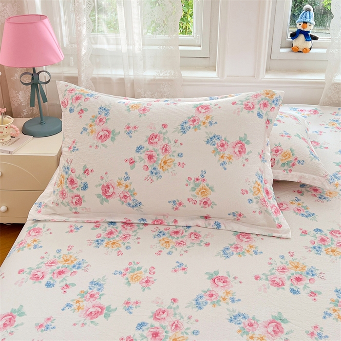 91家纺网 家纺一手货源 找家纺 梦舒羽 2025新款云感双层纱印花枕套宿舍单人枕芯套一对装枕头套 朝花夕拾