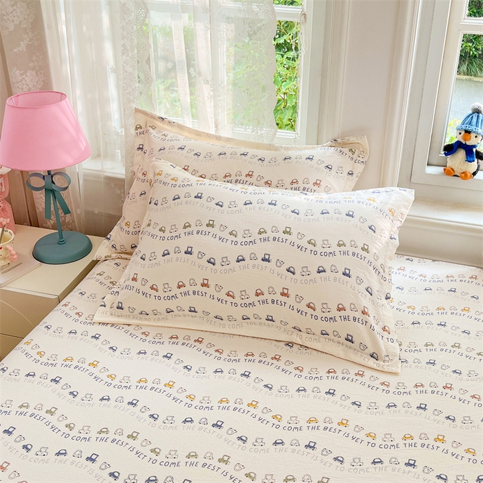 91家纺网 家纺一手货源 找家纺 梦舒羽 2025新款云感双层纱印花枕套宿舍单人枕芯套一对装枕头套 汽车世界