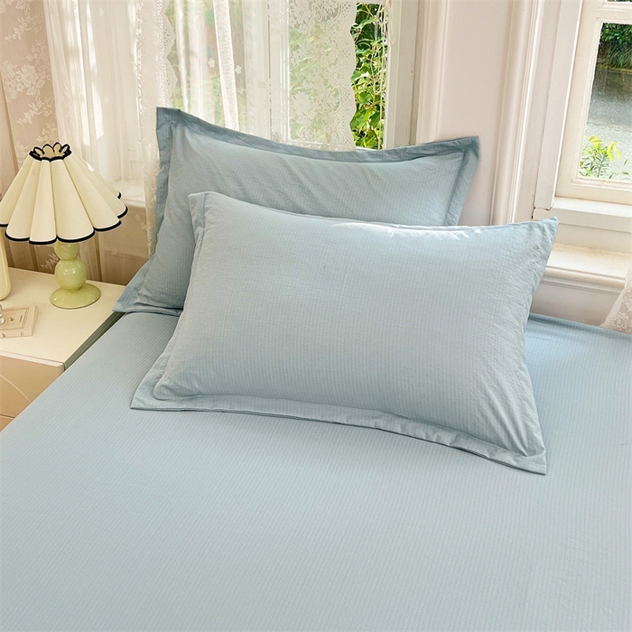 91家纺网 家纺一手货源 找家纺 梦舒羽 2025新款云感双层纱印花枕套宿舍单人枕芯套一对装枕头套 夏日蓝