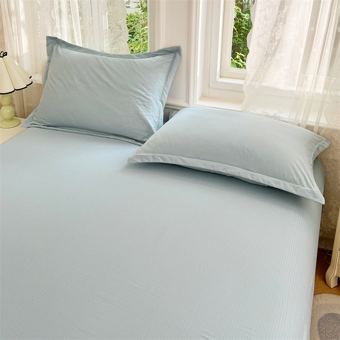 91家纺网 家纺一手货源 找家纺 梦舒羽 2025新款云感双层纱印花枕套宿舍单人枕芯套一对装枕头套 夏日蓝